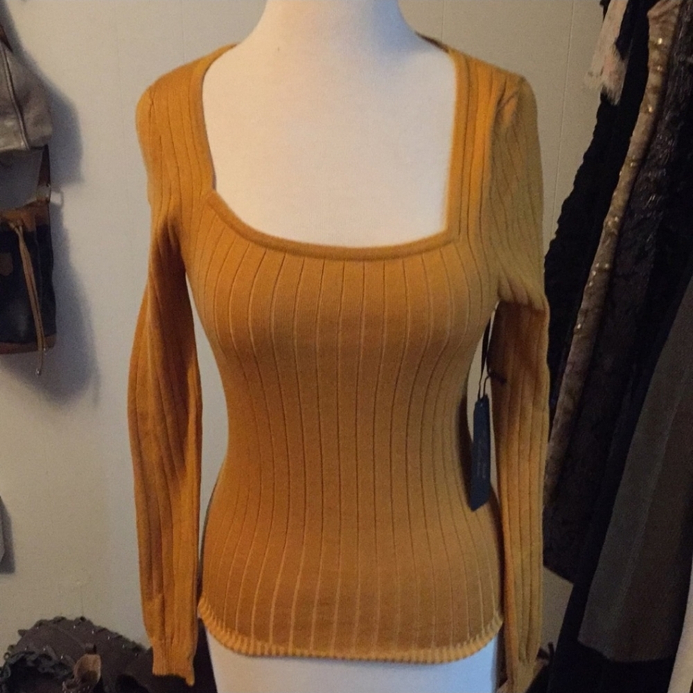 LA Knit Collection Mustard Ribbed Long Sleeve Sweater SZ M❄️